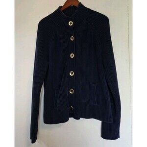 Lauren Jeans Ralph Lauren Sweater Womens XL Blue Rib Knit Cardigan Gold Buttons